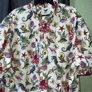 Yiume Mens Hawaiian Tropical Sea Life Marune Life Octopus Button Down Shirt